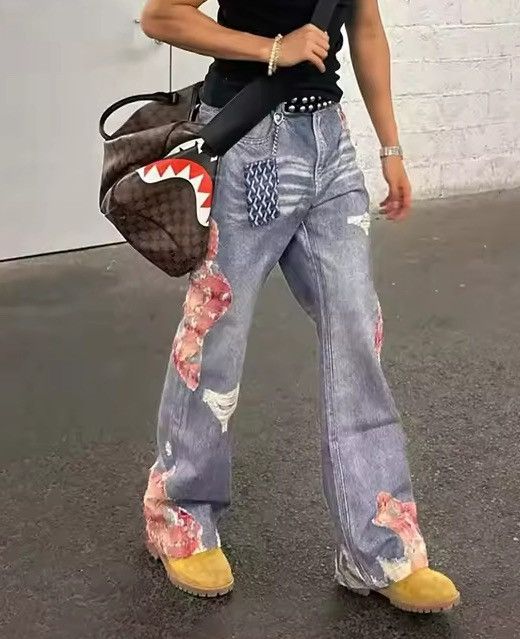 Japanese Brand Design printed patchwork flared jeans Size US 29 - 5 Thumbnail