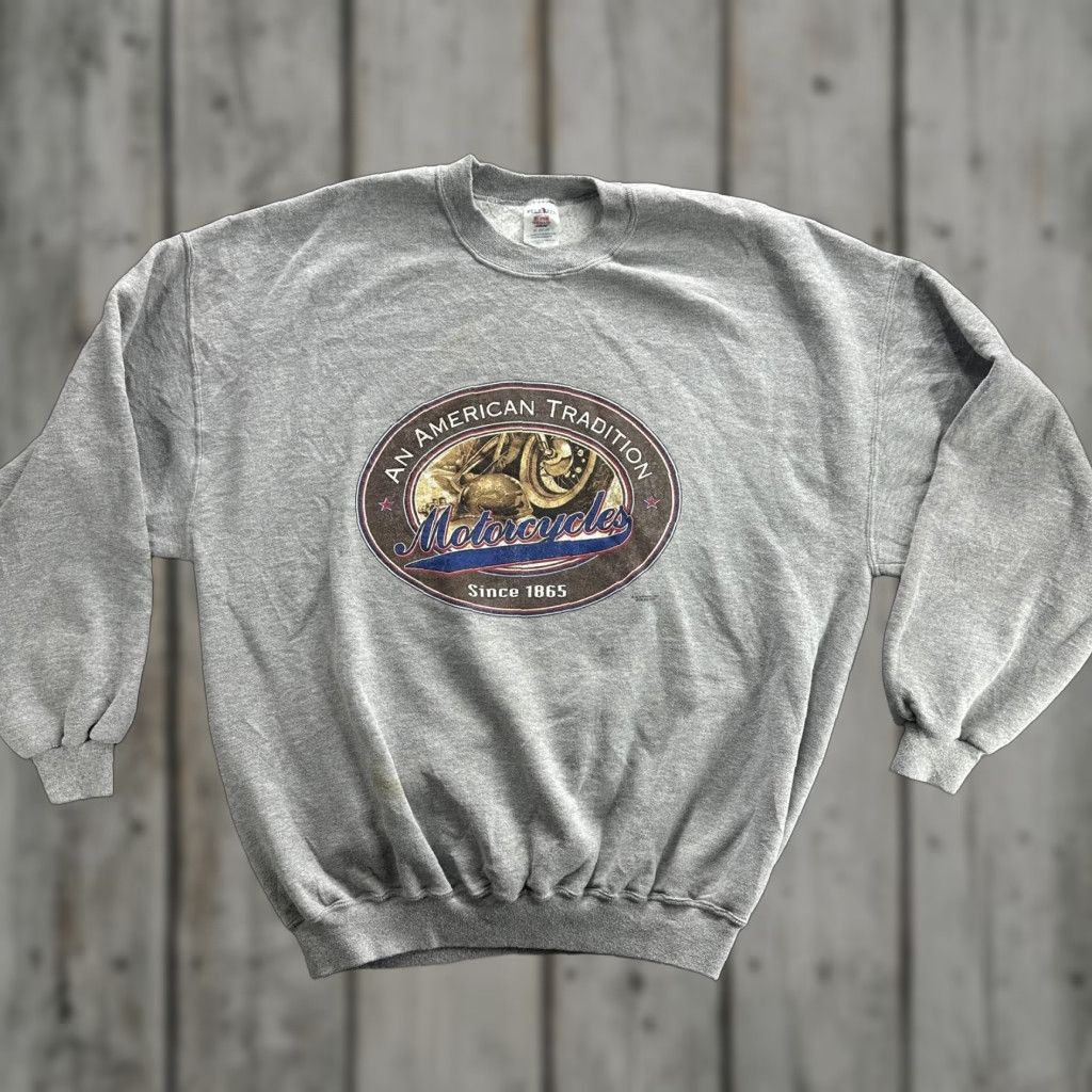 Jerzees VINTAGE Jerzees Sweatshirt Mens 2XL Gray Biker Motorcycle Crewneck 90s An American Tradition Graphics Print Size US XXL / EU 58 / 5 - 1 Thumbnail