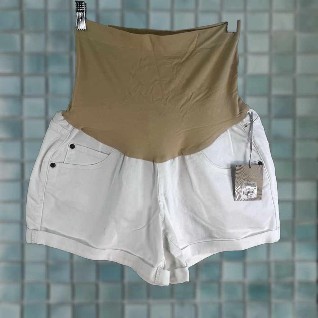 Bell a:glow Maternity Boyfriend Shorts Adult Women White Denim 12 32x5 High Rise Stretch 5-Pocket NWT Size 34" / US 12 / IT 48 - 1 Thumbnail