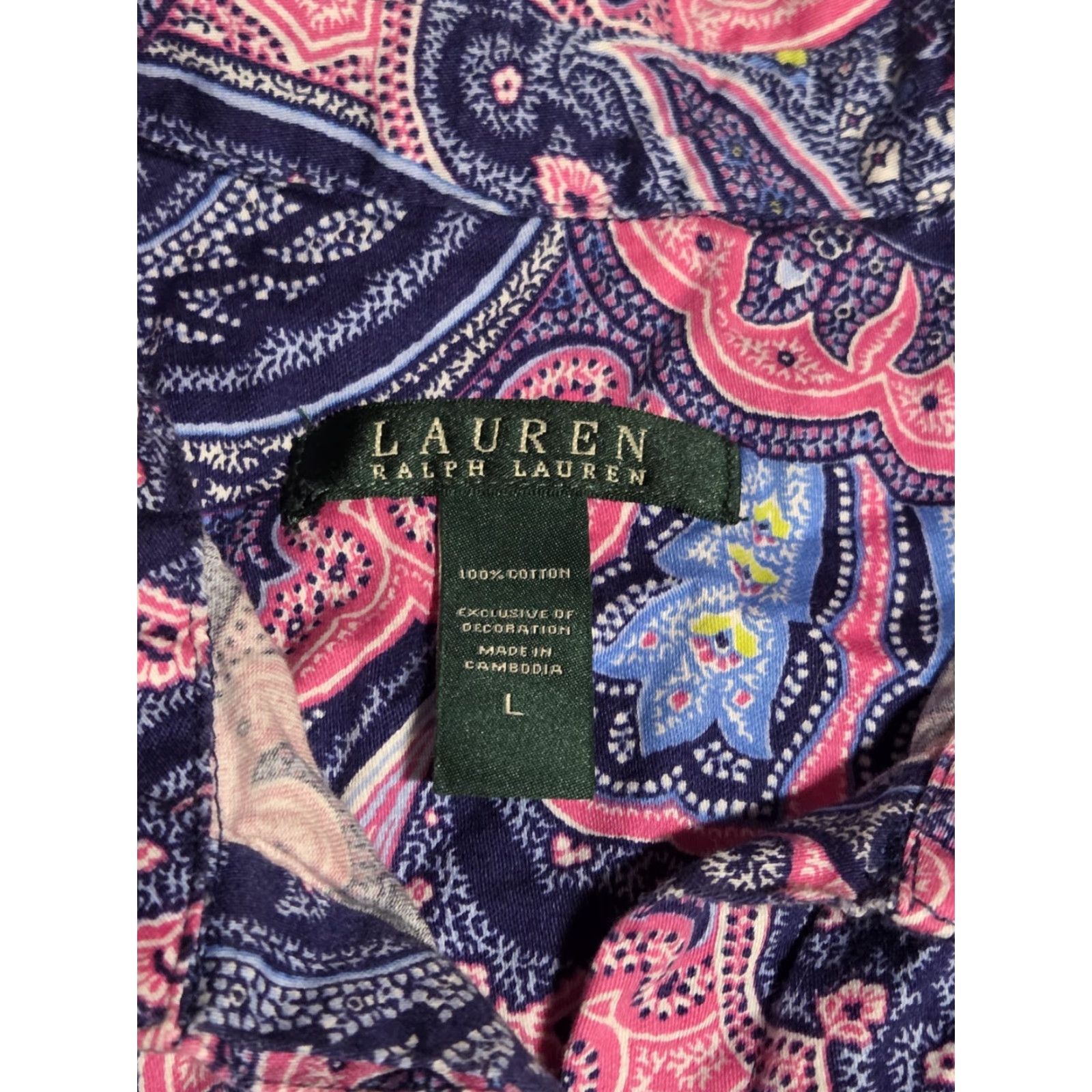 Ralph Lauren Lauren Ralph Lauren Women’s Paisley Nightgown Sleep Shirt L Multicolor Long Sleeve Button Collared 100% Cotton Sleepshirt Size L / US 10 / IT 46 - 3 Thumbnail