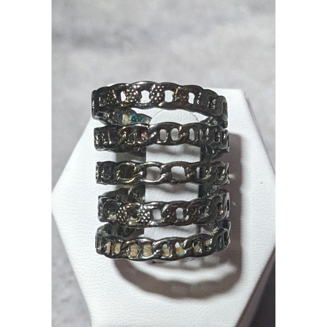 Other Grunge Punk Gunmetal Tone 5 Layer Chain Style Ring Size 5 1/ Size ONE SIZE - 6 Thumbnail