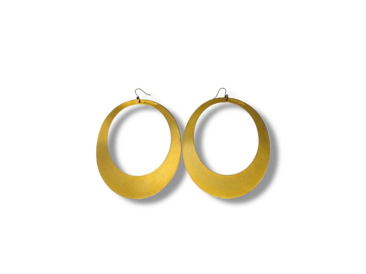 Vintage LARGE BRASS GOLD HOOP EARRING BY YLANG-YLANG COLLECTION Size ONE SIZE - 1 Thumbnail