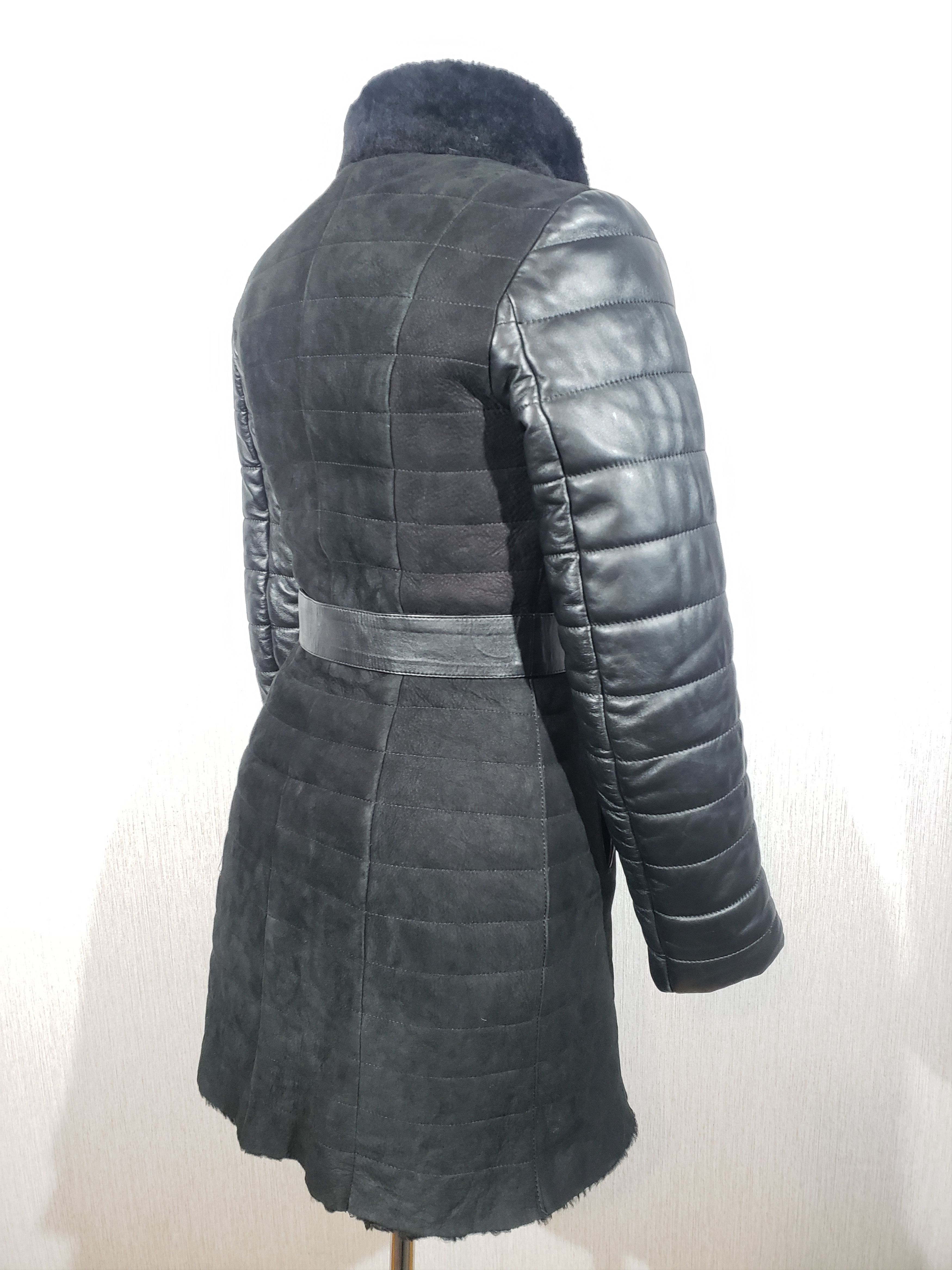 Other Stylish black sheepskin coat with leather sleeves. Size S / US 4 / IT 40 - 5 Thumbnail
