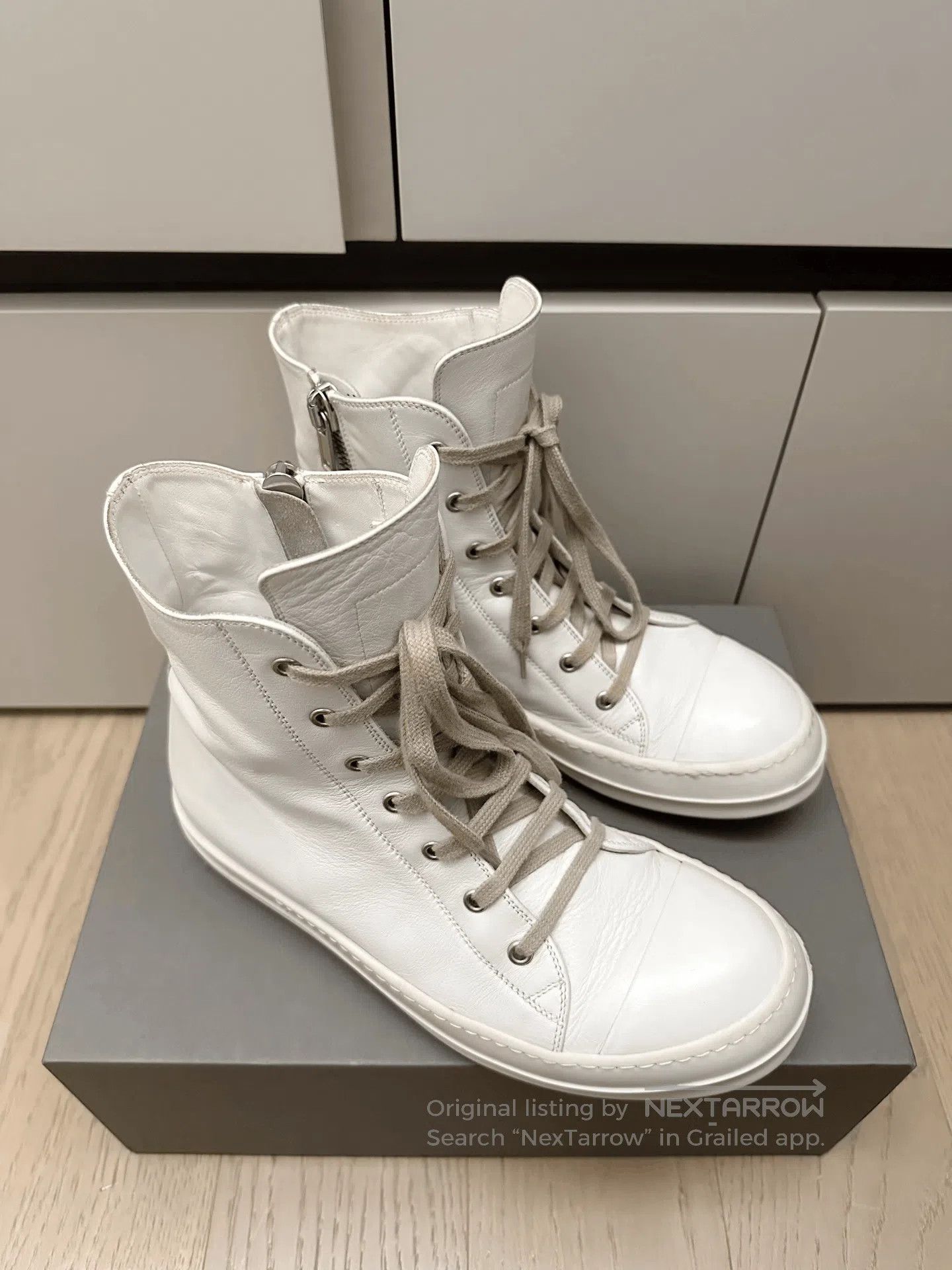 Rick Owens Rick Owens Milk High-Top Leather Sneakers. Size US 8 / EU 41 - 2 Thumbnail