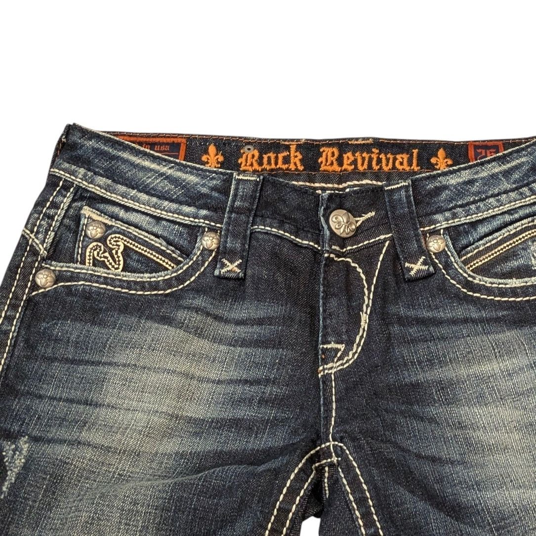 Rock Revival New ROCK REVIVAL Capri Jeans Dark Wash Fleur de Lis Pocket Size 26" / US 2 / IT 38 - 5 Thumbnail