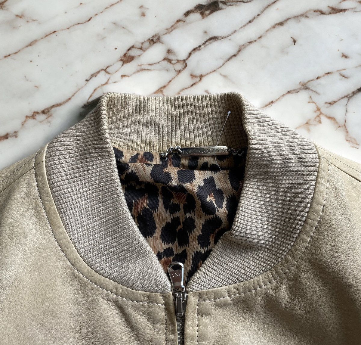 Dolce & Gabbana Dolce & Gabbana Beige Leather Bomber Jacket Size M / US 6-8 / IT 42-44 - 4 Thumbnail