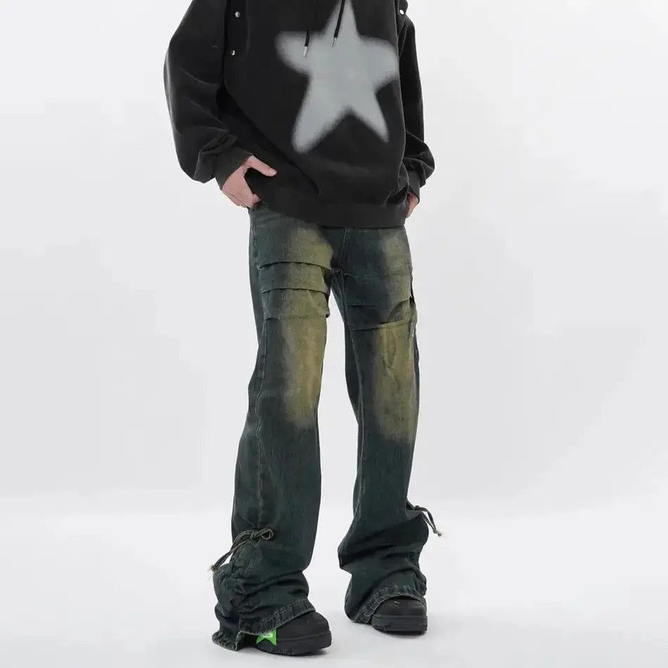 Japanese Brand Unisex Y2K Stacked Baggy Flare Jeans Size US 33 - 2 Thumbnail