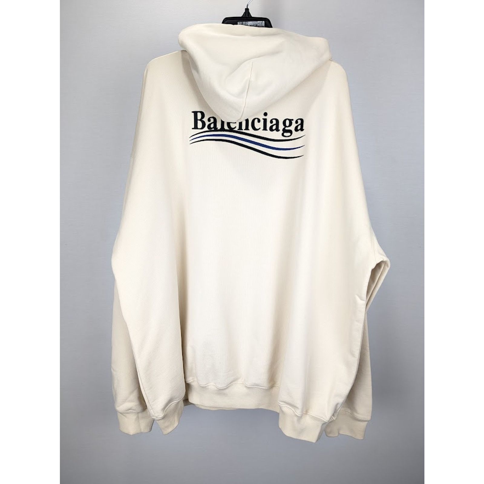 Balenciaga o1rshd1 Hoodie Embroider Pol Bouclette in Cream/Black/Blue Size US M / EU 48-50 / 2 - 10 Thumbnail