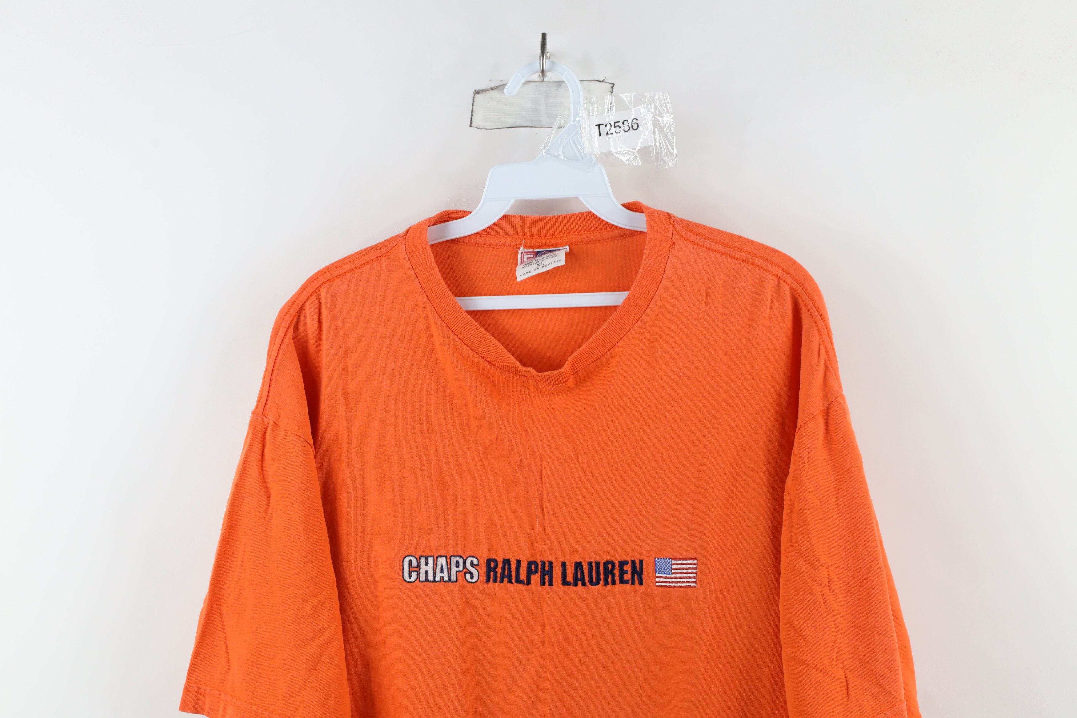 Ralph Lauren × Vintage Vintage 90s Chaps Ralph Lauren Spell Out Flag T-Shirt Orange Size US XL / EU 56 / 4 - 2 Thumbnail
