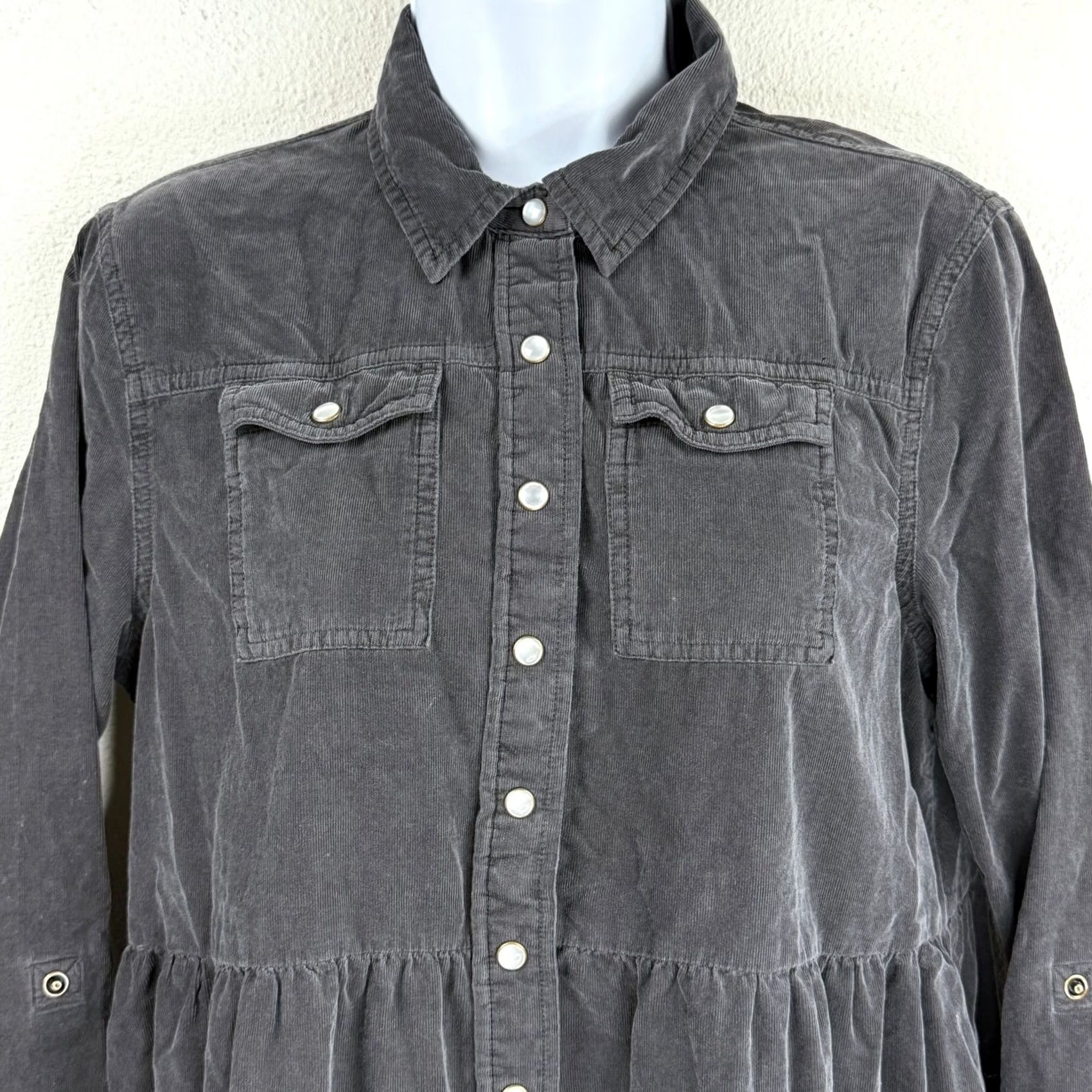 Vintage VINTAGE The Shirt by Rochelle Behrens Corduroy Long Sleeve Button Front Dress Gray Shirt Dress Women Small Regular Knit? Size S / US 4 / IT 40 - 2 Thumbnail