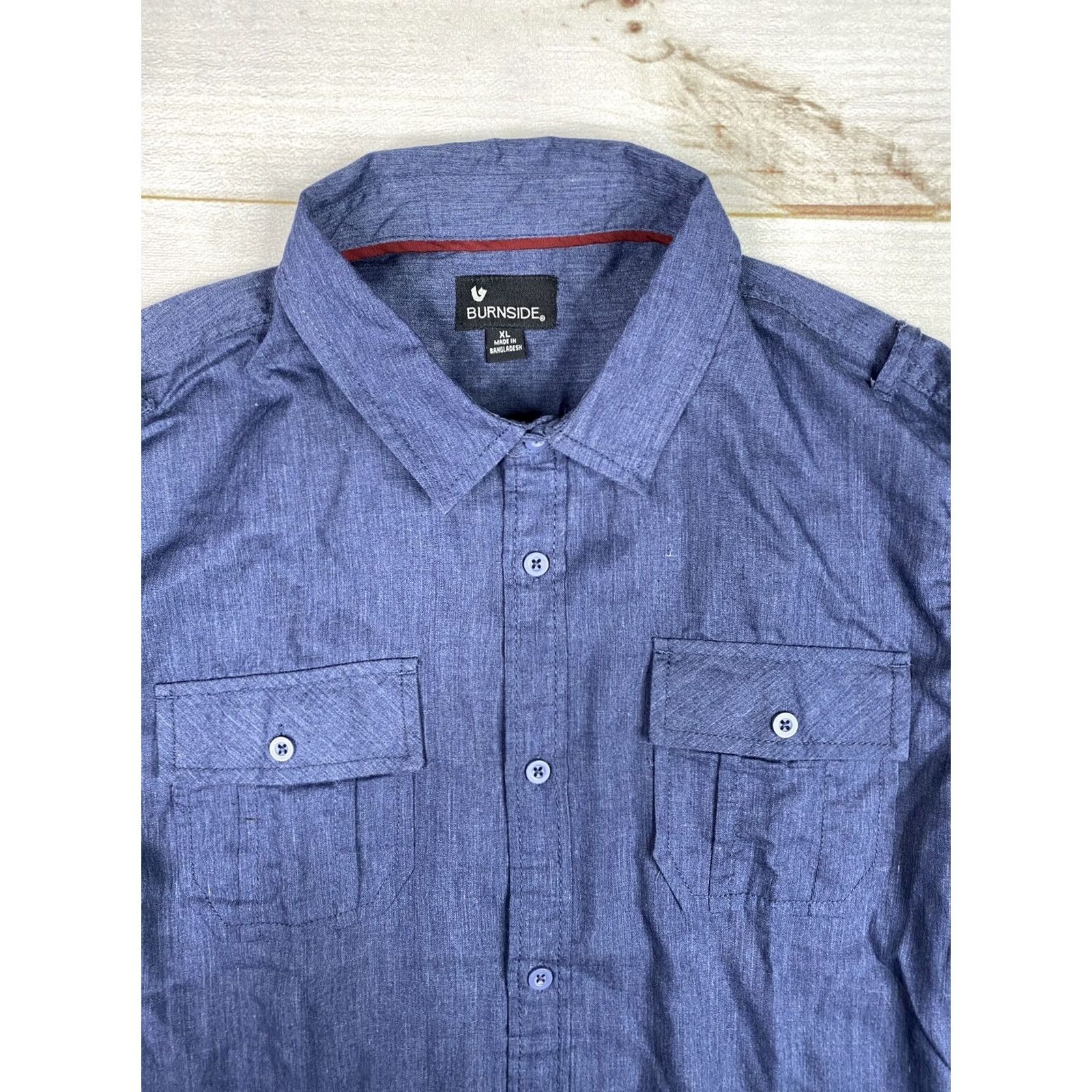 Burnside Burnside Shirt Mens XL Blue Lightweight Button Up Long Sleeve Pockets Dress Work Size 46R - 2 Thumbnail