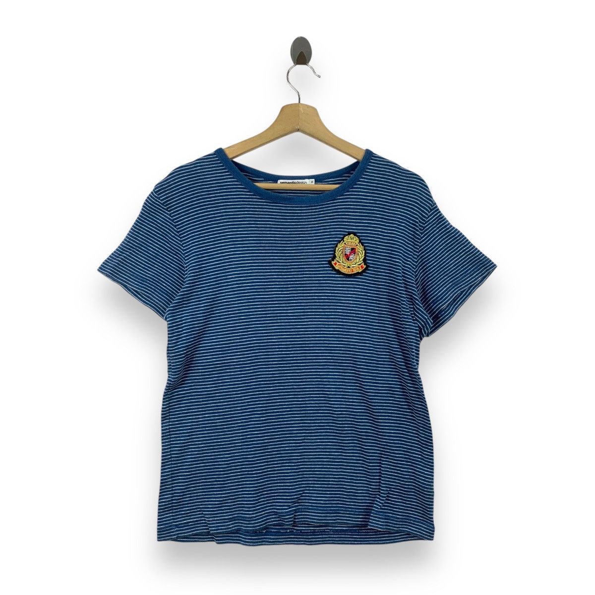 Japanese Brand SEMANTIC DESIGN JAPAN Crest Logo Striped Punk Tee Shirt Size M / US 6-8 / IT 42-44 - 1 Thumbnail