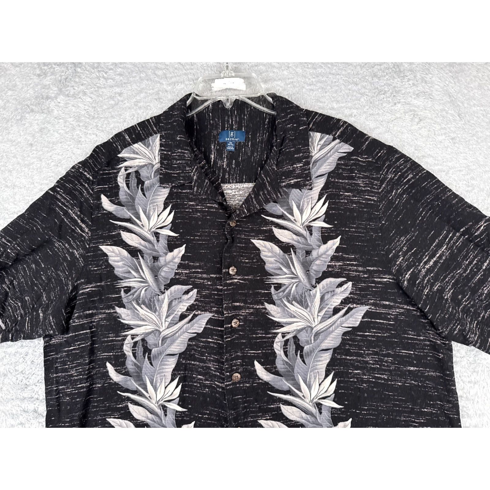 George George Shirt Men 2XL Black Floral Hawaiian Button-Up Rayon Casual Travel Size US XXL / EU 58 / 5 - 4 Thumbnail