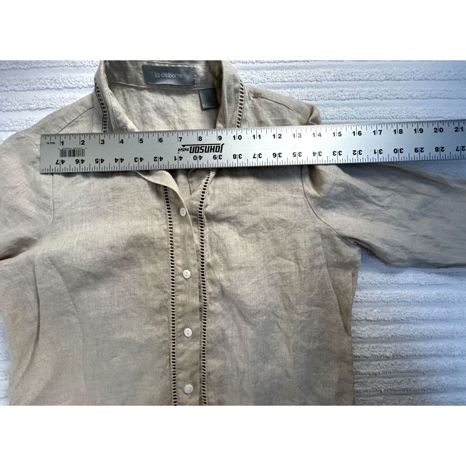 Liz Claiborne Liz Claiborne Shirt Womens Beige 3/4 Sleeve Lace Insert Linen Button-Up Small Size L / US 10 / IT 46 - 6 Thumbnail