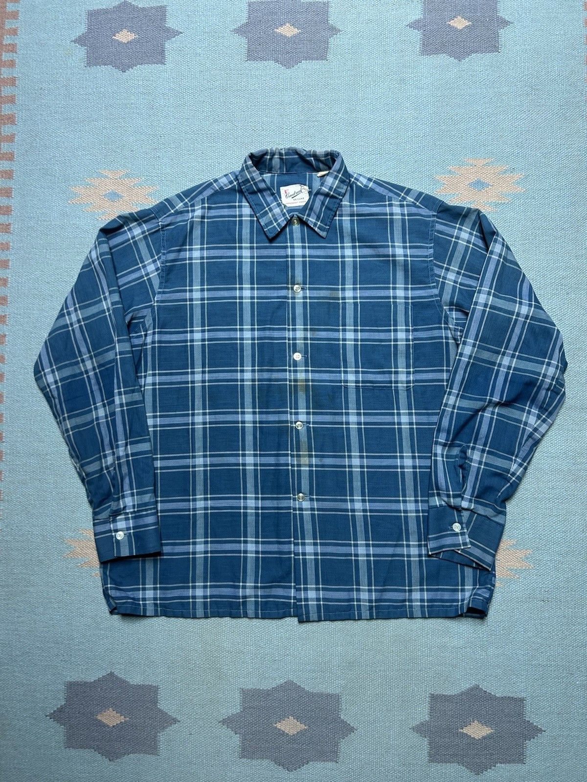 Vintage Vtg 1960s button shirt poly cotton lightweight plaid large Size US L / EU 52-54 / 3 - 1 Thumbnail