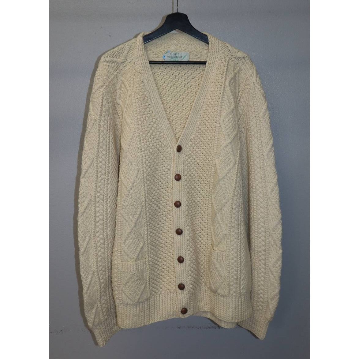 Vintage Quill’s Woolen Market Ireland Hand Knitted Pure Wool Cream Size US L / EU 52-54 / 3 - 4 Thumbnail
