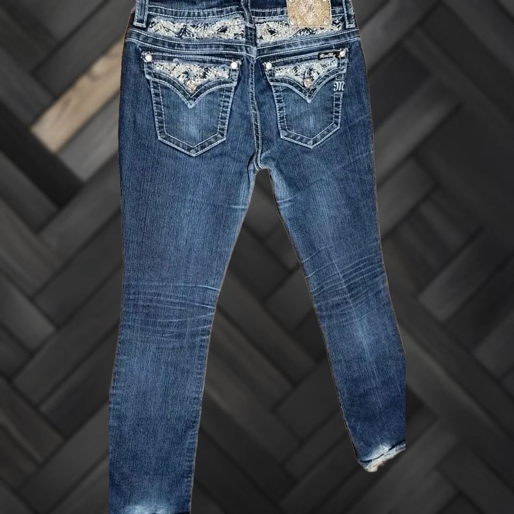 Miss Me MISS ME Signature boot cut jeans Women's 29x33 Denim Bling 5-Pocket Pockets Blue Jeans Size 29 Regular Womens Jeans JE8178BL Size 29" - 1 Thumbnail