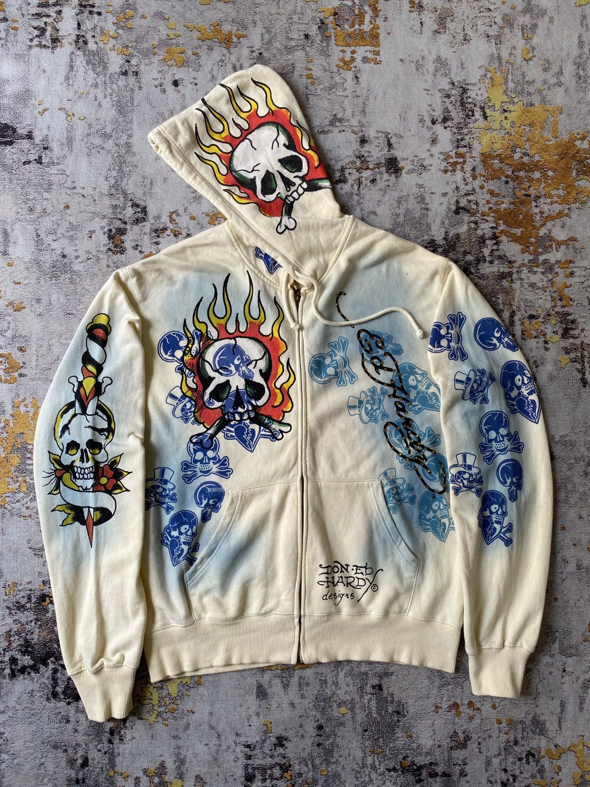 Ed Hardy 2000s Ed Hardy By Christian Audigier Destroyed Tattoo Hoodie Size US XL / EU 56 / 4 - 20 Thumbnail