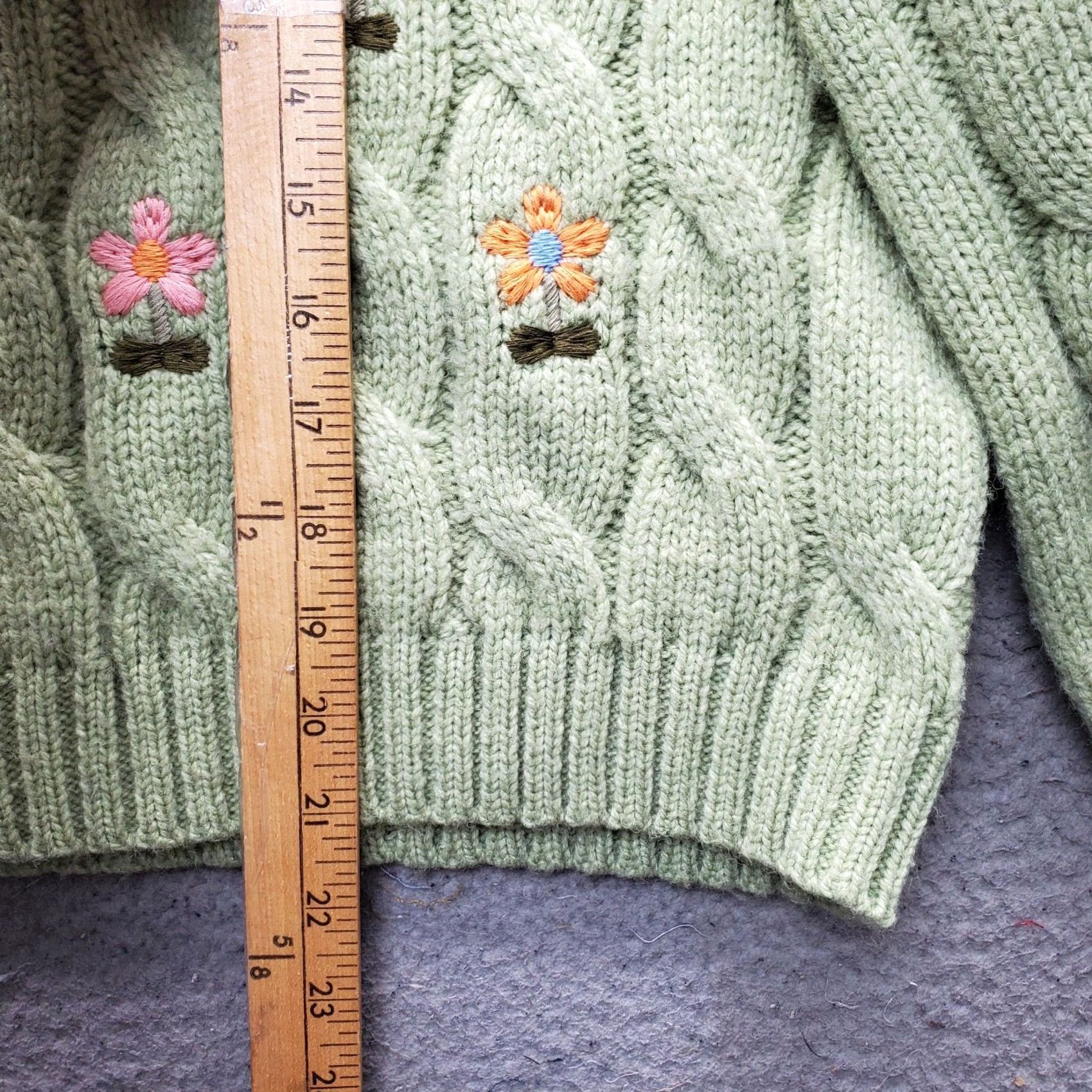Vintage Willow & Wind Cropped Sweater Womens Size M Green Cable-Knit Embroidered Flower Pullover Casual Knit Fall/Winter Womens Size M / US 6-8 / IT 42-44 - 3 Thumbnail