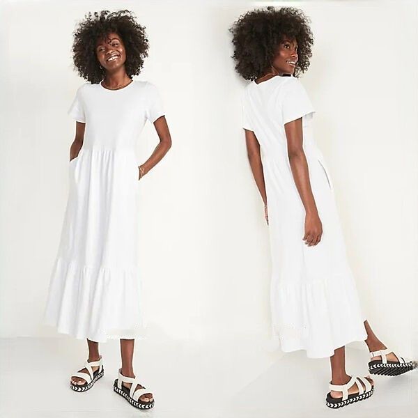 Old Navy Short-Sleeve Tiered Slub-Knit Midi Swing Dress in White NWT Size M / US 6-8 / IT 42-44 - 1 Thumbnail