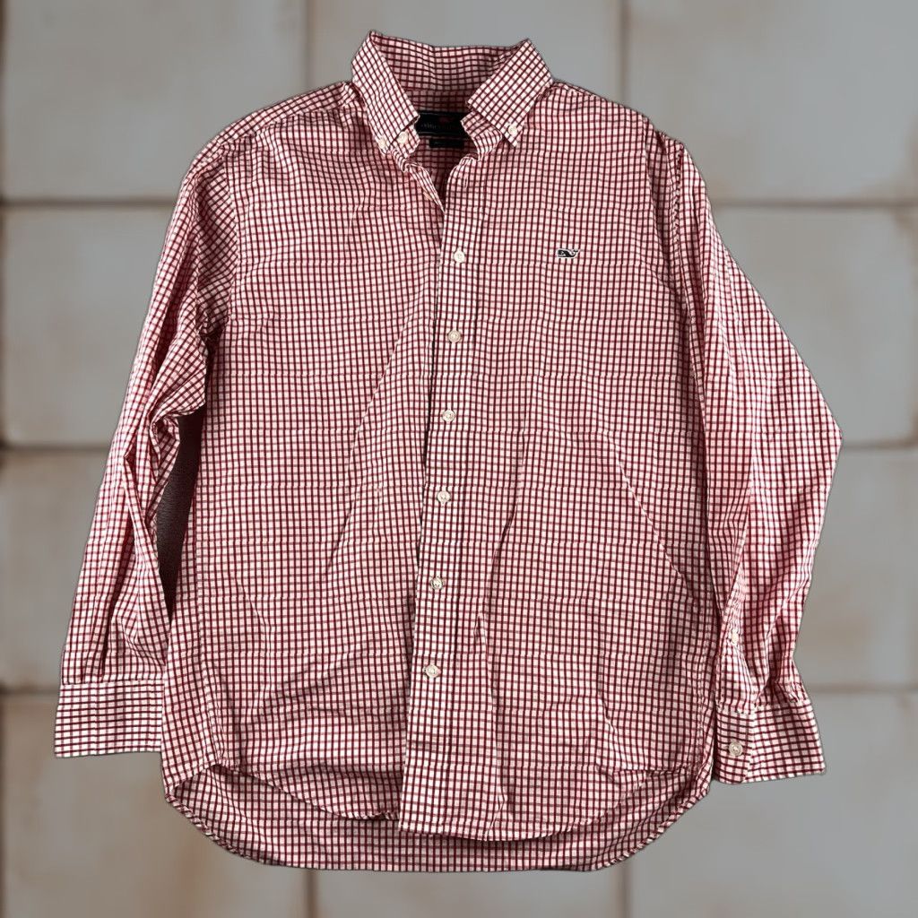 Vineyard Vines Vineyard Vines Shirt Mens Medium Button-Up Checkered Red White Whale Knit Cotton Long Sleeve Collared Classic Button Down Embroidered Size US M / EU 48-50 / 2 - 1 Thumbnail