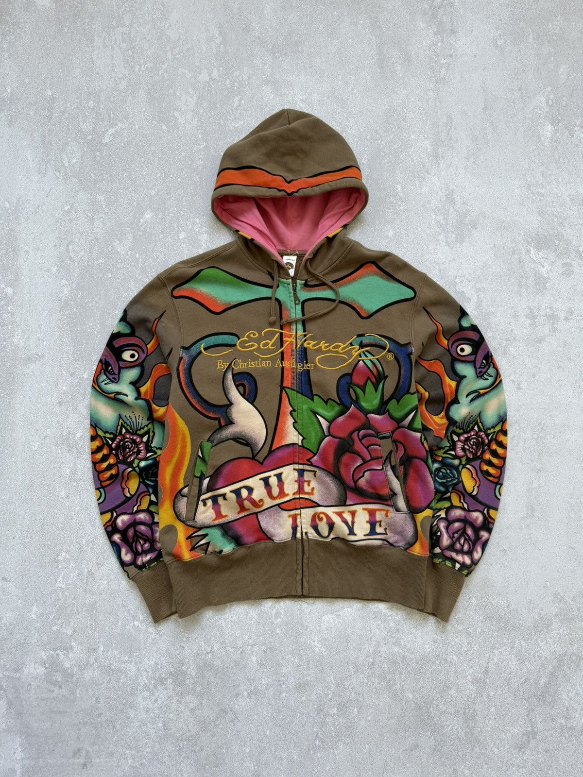 image of Ed Hardy True Love By Christian Audigier Zip Hoodie, Men's (Size Small)