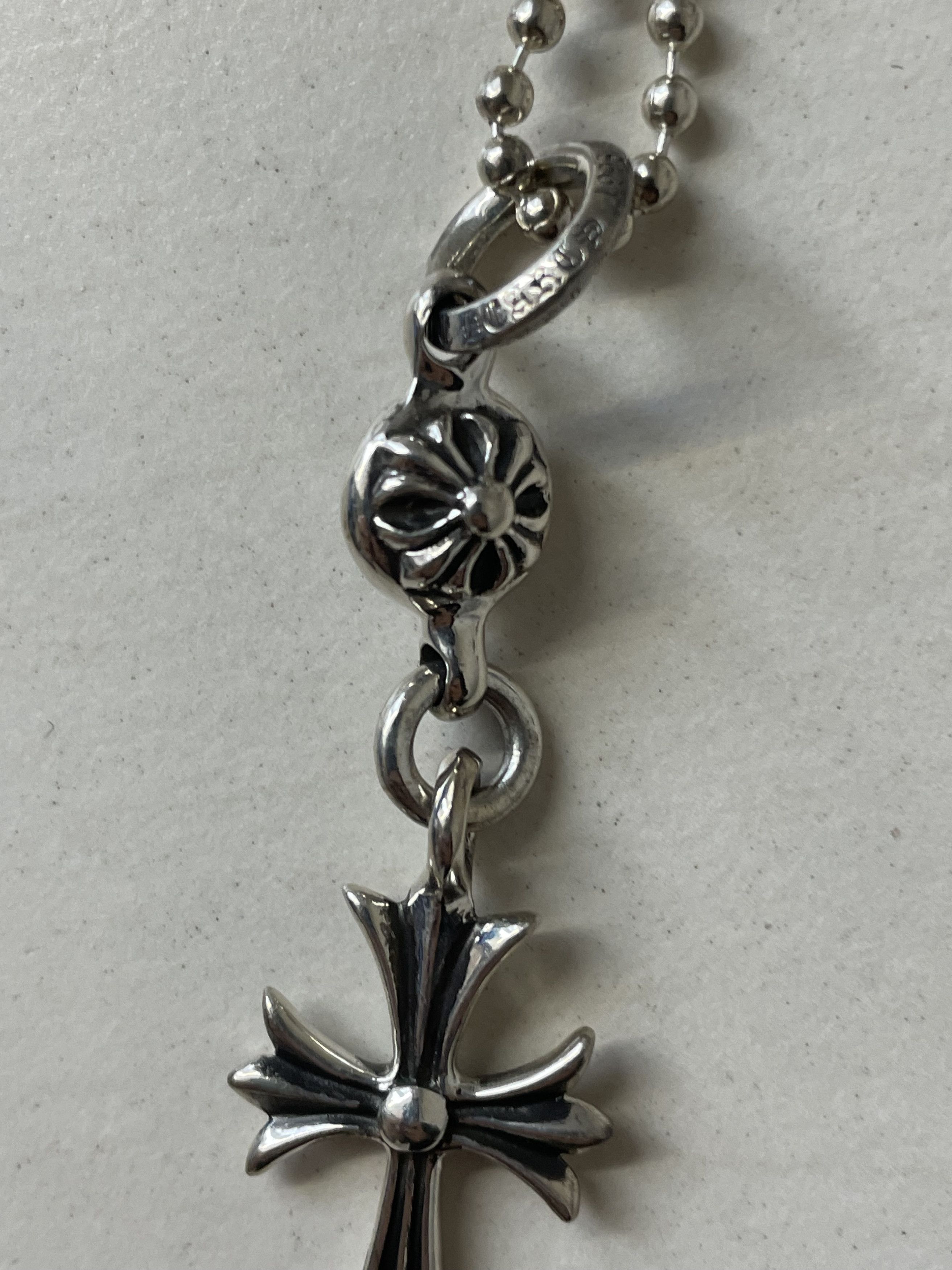 Chrome Hearts 925 Silver 1 Ball Tiny Cross Ball Necklace