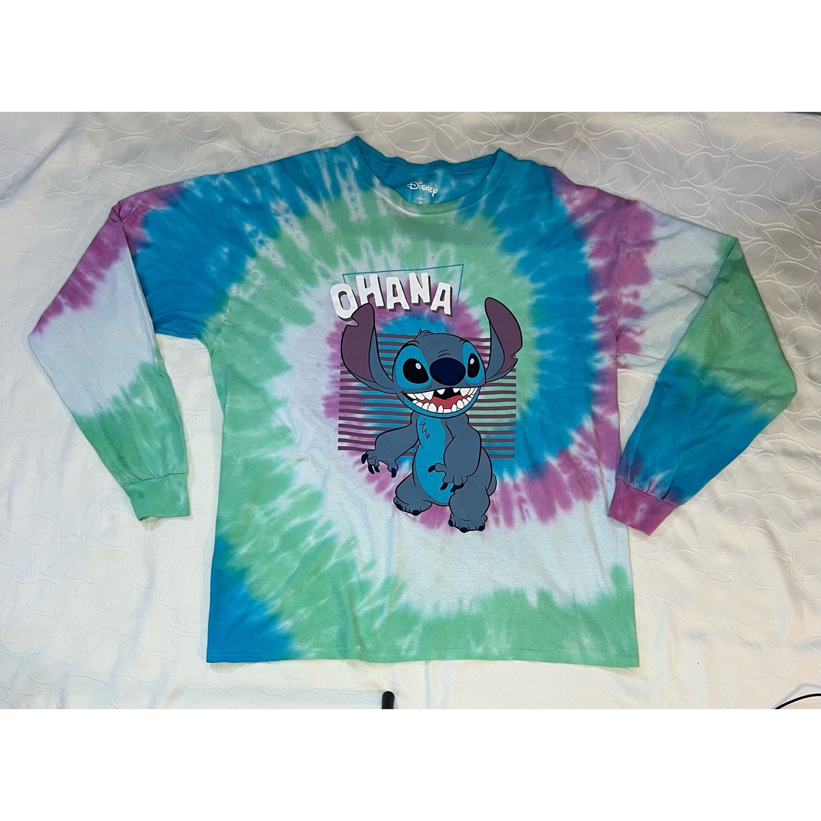 Disney DISNEY Stich Ohana Womens Cotton Tie Dyed Long Sleeve Shirt Size XL / US 12-14 / IT 48-50 - 3 Thumbnail