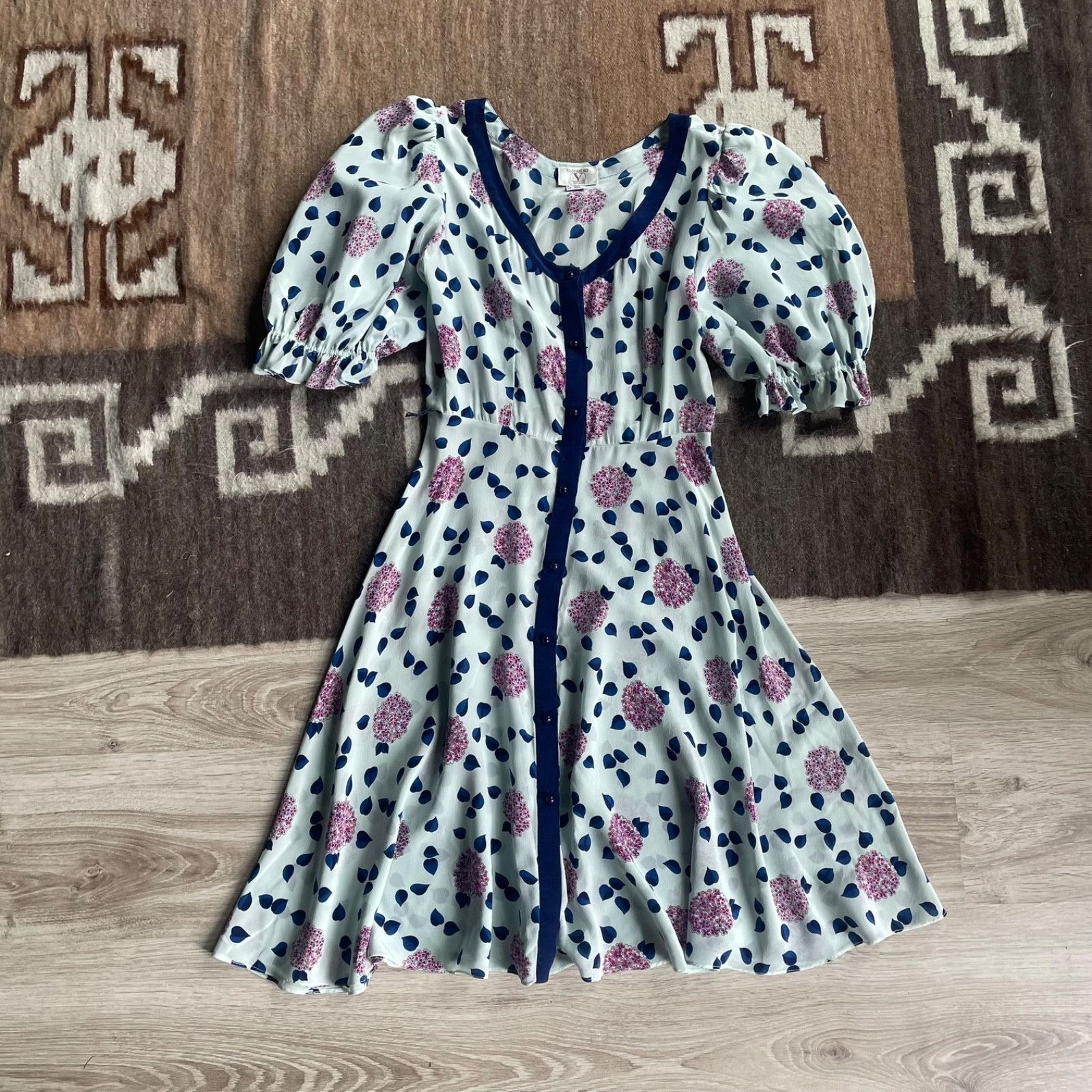 Valentino Valentino Studio Vintage Silk Puff Sleeve Midi Dress 9324AC Size S / US 4 / IT 40 - 1 Thumbnail