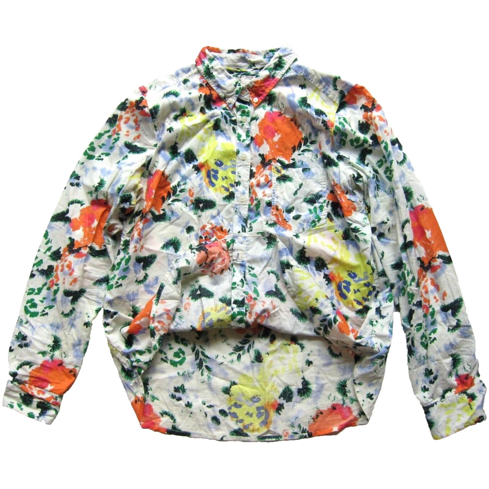 Gap Gap Button-Up Shrunken Boyfriend Shirt L Women Floral Cotton White Orange Yellow Green Size L / US 10 / IT 46 - 5 Thumbnail
