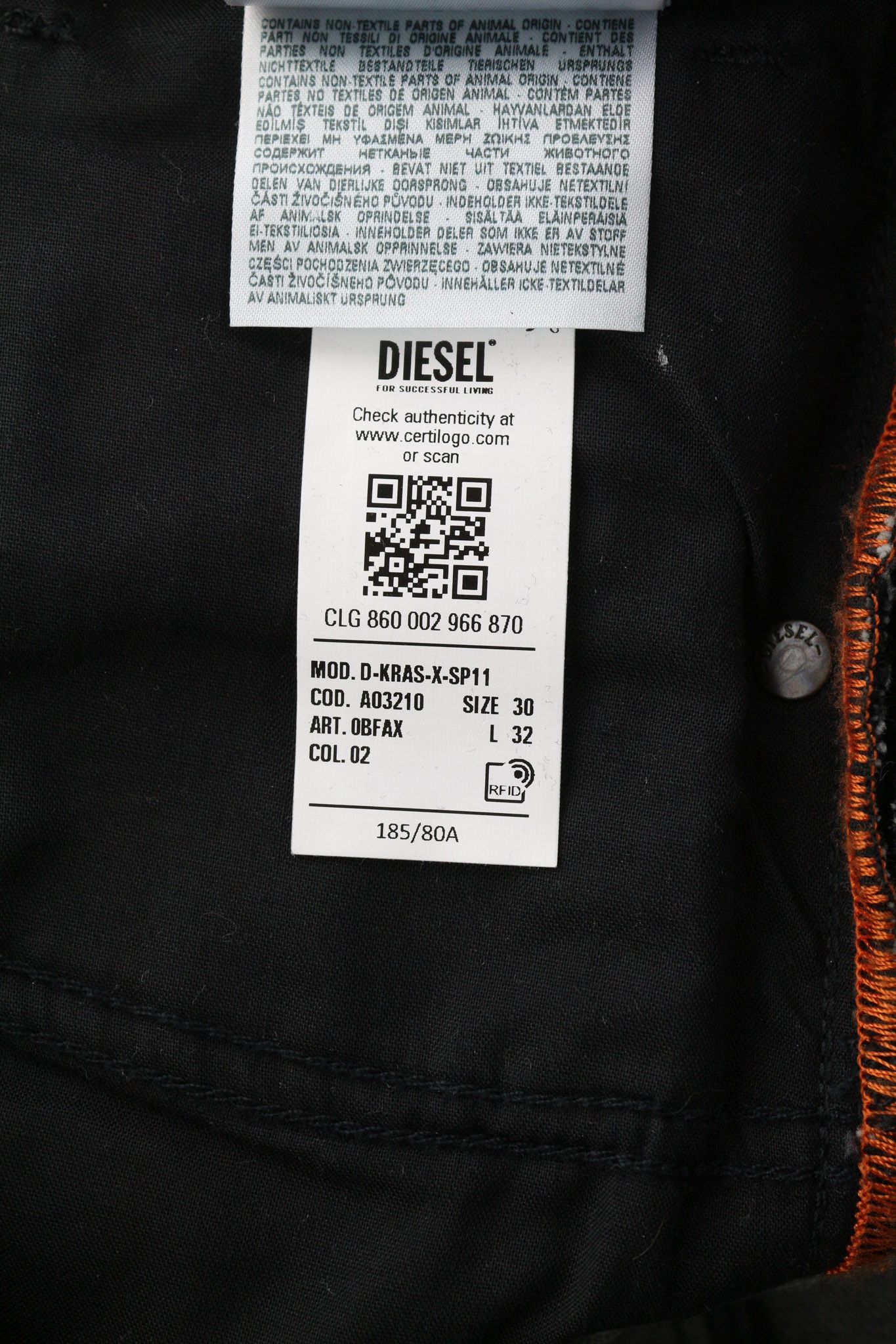 Diesel D-KRAS 0BFAX W30/L32 Black Slim Denim 40447 Size US 30 / EU 46 - 12 Thumbnail