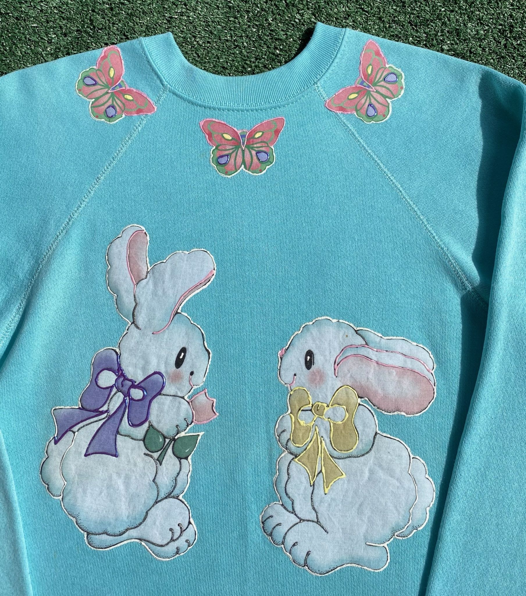 Tultex 80s Easter Bunnies Butterflies Handmade Sweatshirt Medium Size M / US 6-8 / IT 42-44 - 4 Thumbnail