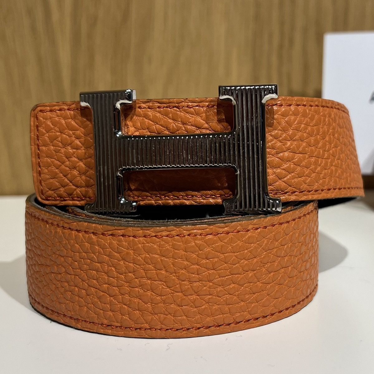 Hermes 🔹H logo Buckle Reversible Leather Belt Size 38 - 1 Thumbnail