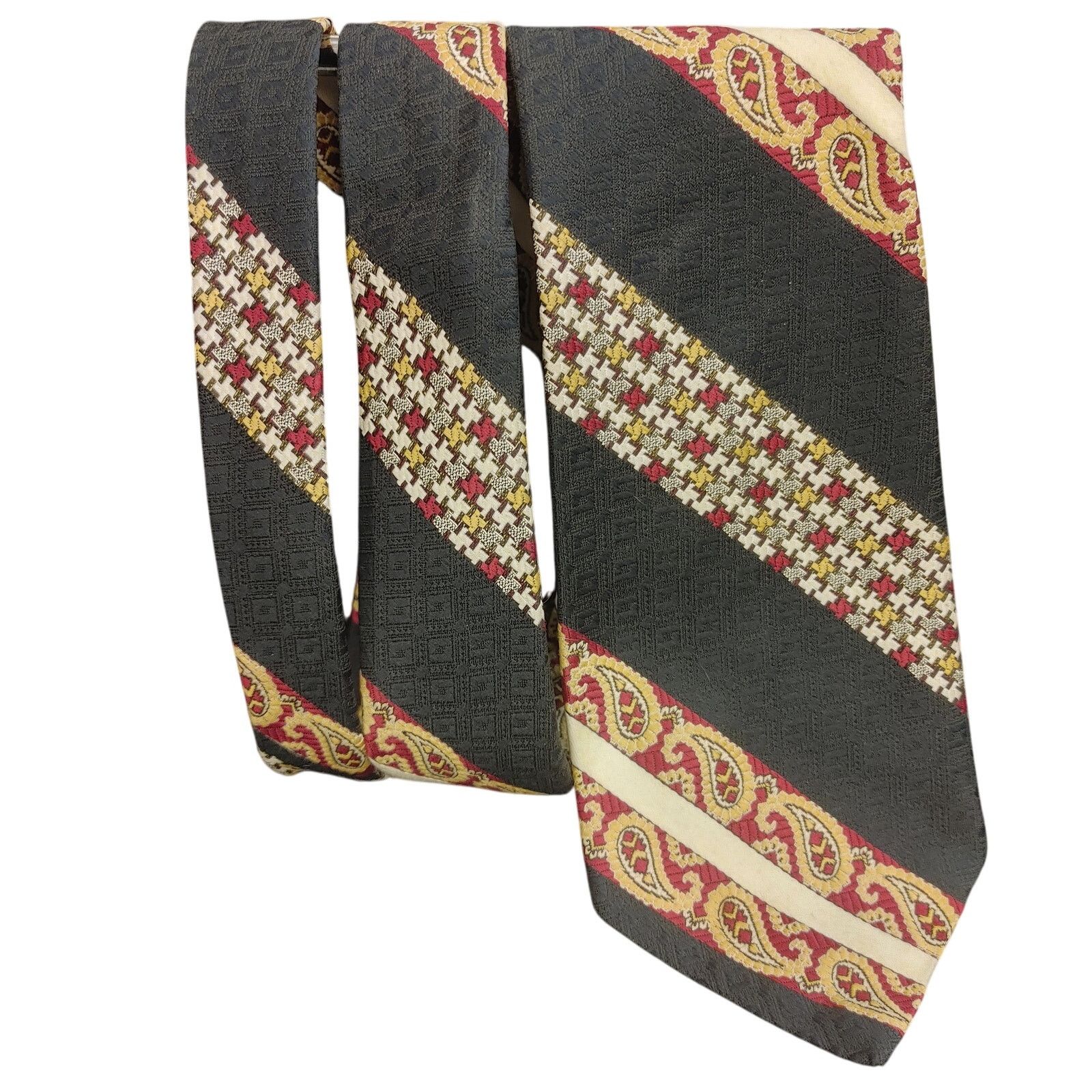 Other VTG Superba Qiana Nylon Black/Yellow/Red Paisley Tie Size ONE SIZE - 1 Thumbnail