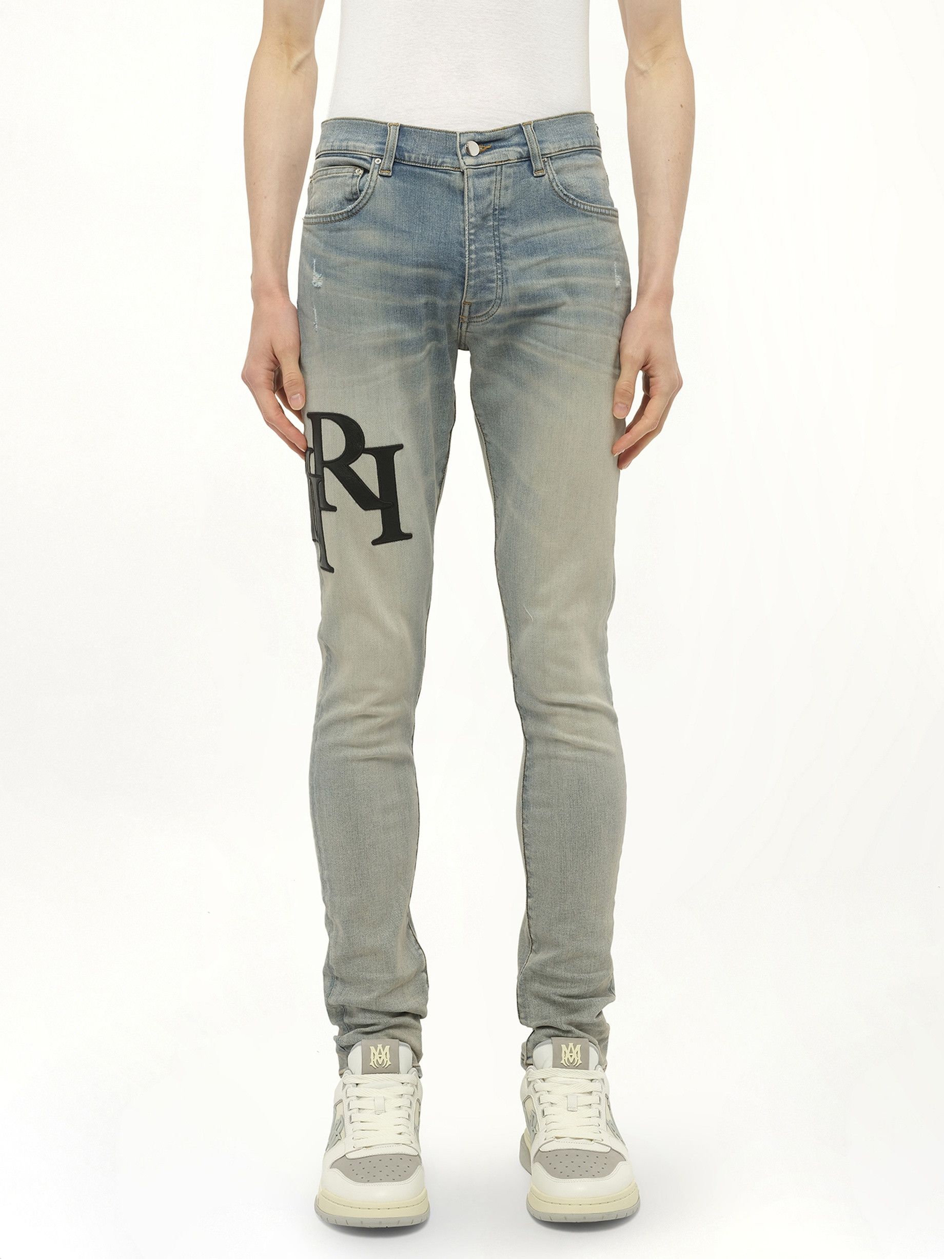Amiri os11x1225 Staggered Logo Skinny Jeans in Blue Size US 36 / EU 52 - 2 Thumbnail