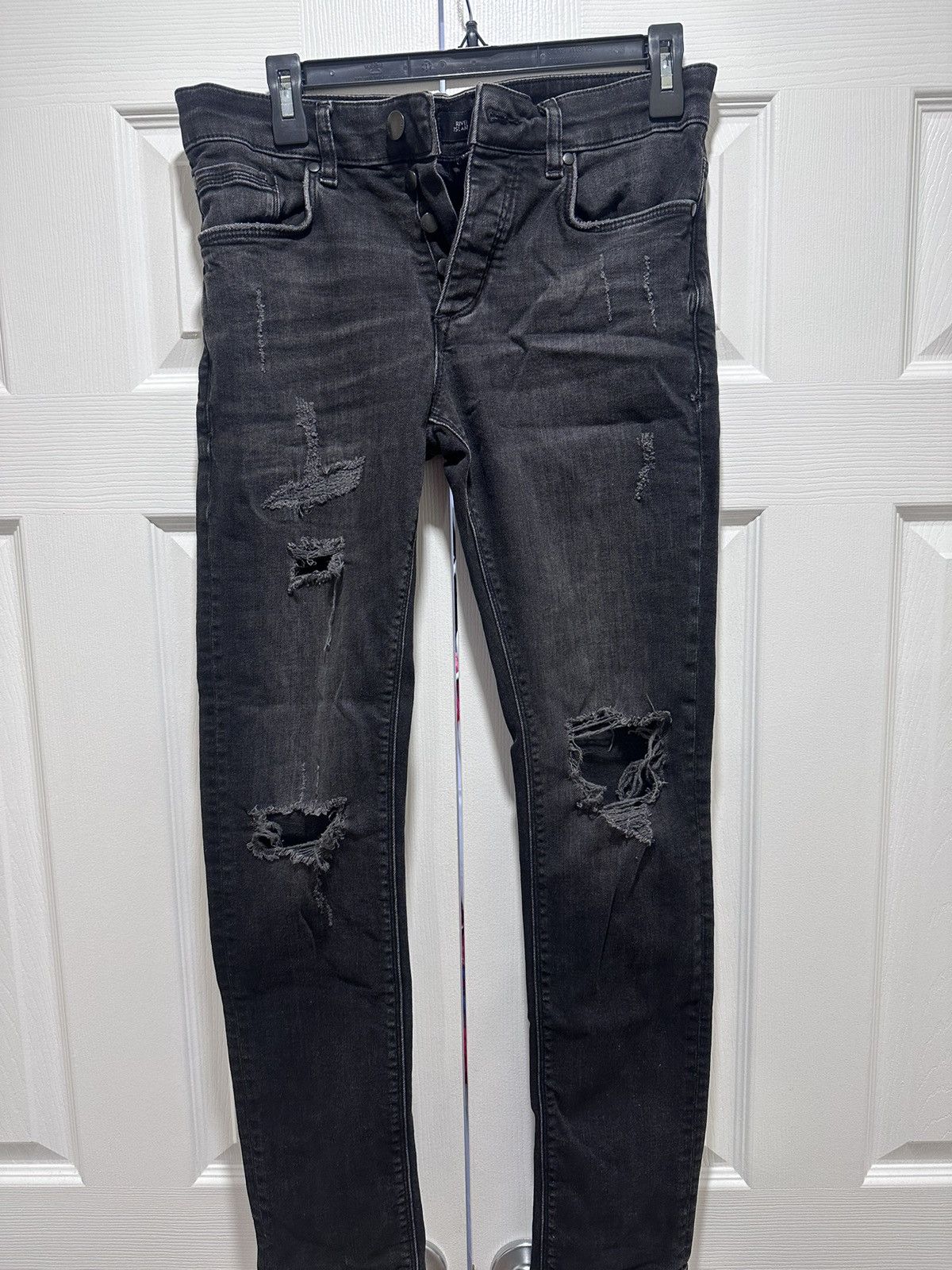 River Island River Island Skinny Stretch “SID” Distressed Jeans - Black Size US 30 / EU 46 - 2 Thumbnail