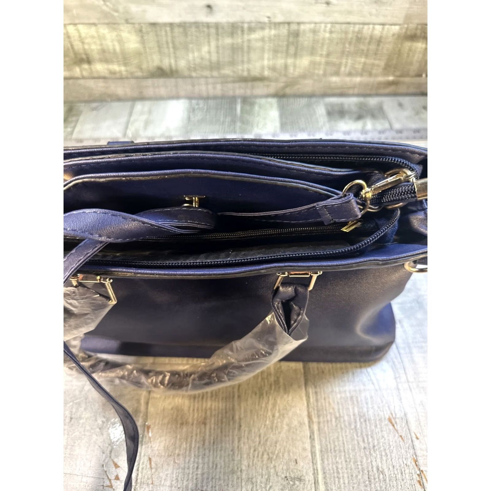 Vintage VINTAGE Darbaoly Purse Handbag Blue Two Piece Top Handle Bag Womens Purse Bag Faux Leather Size ONE SIZE - 7 Thumbnail