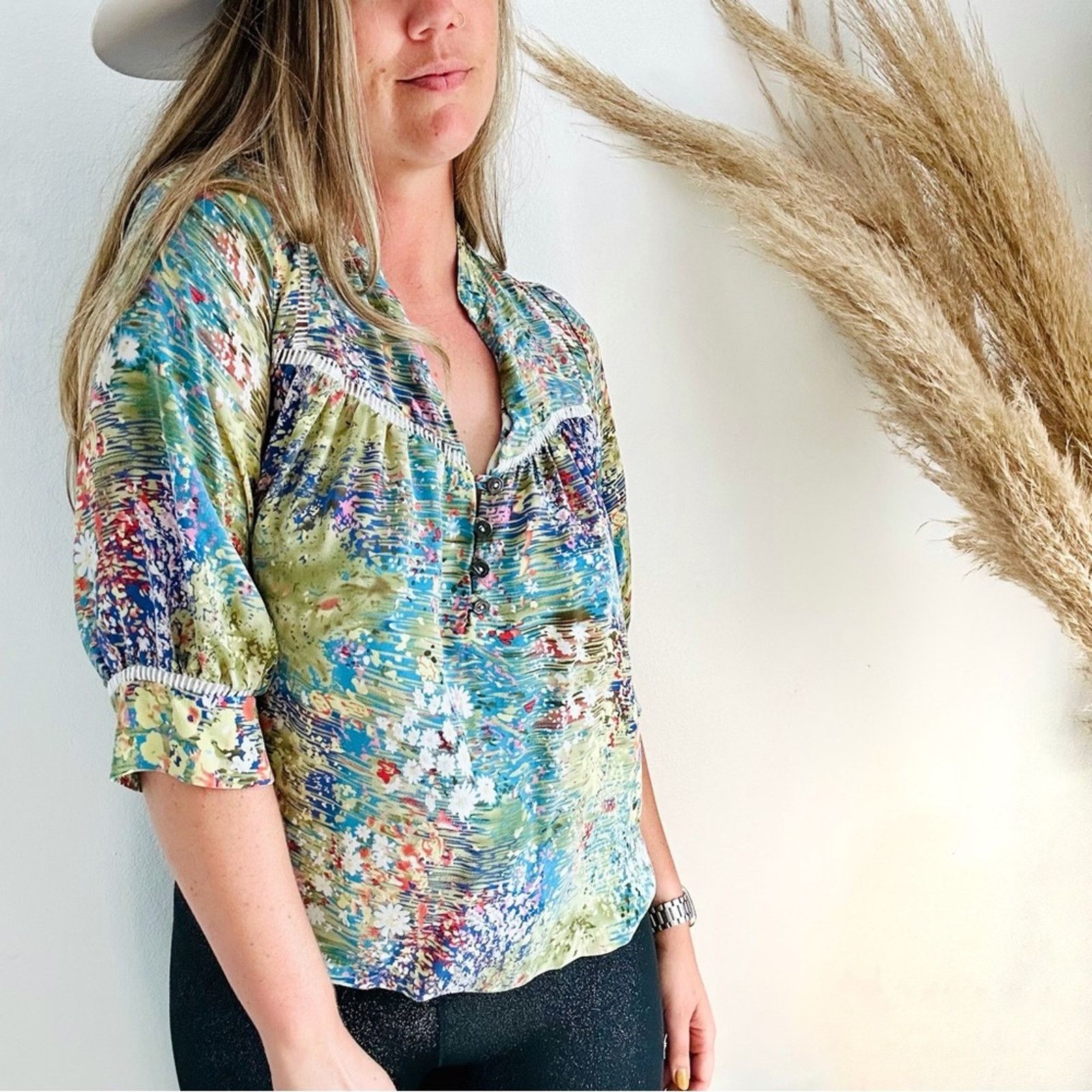 Anthropologie ANTHROPOLOGIE Dolan Blue White Button Silk Blouse Shirt Top Size M / US 6-8 / IT 42-44 - 12 Thumbnail