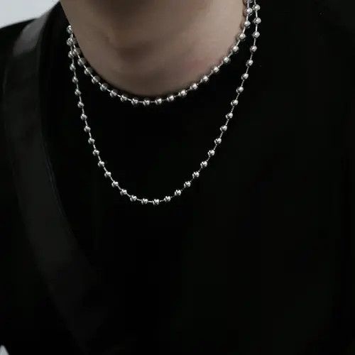 Jewelry 581Silver Ball Bead Necklace – Stacked Hip-Hop Chain Size ONE SIZE - 1 Thumbnail