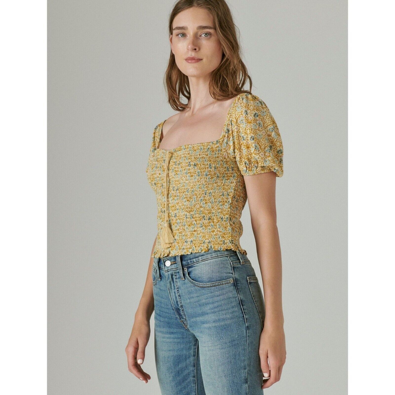 Lucky Brand Lucky Brand Women Cotton Floral Boho Smocked Blouse Size XL Size XL / US 12-14 / IT 48-50 - 2 Thumbnail