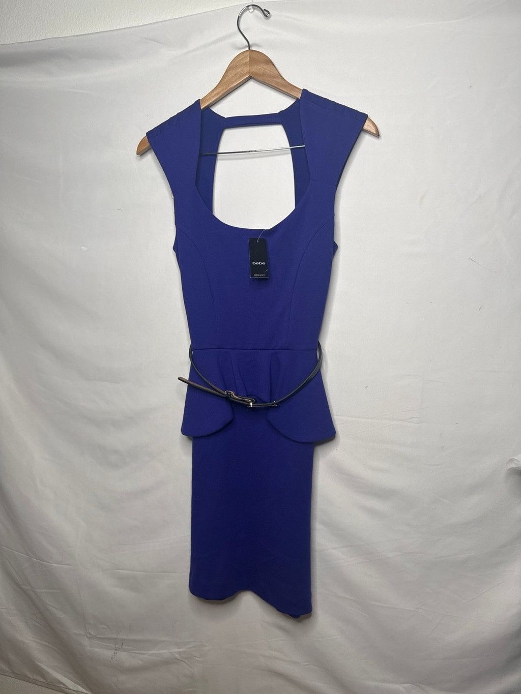 Bebe NWT Bebe Mariah peplum pencil open back blue dress sz Sm Size S / US 4 / IT 40 - 1 Thumbnail