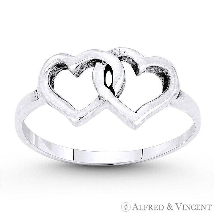 Other Double Heart Charm Promise Ring in .925 Sterling Silver Size ONE SIZE - 1 Preview