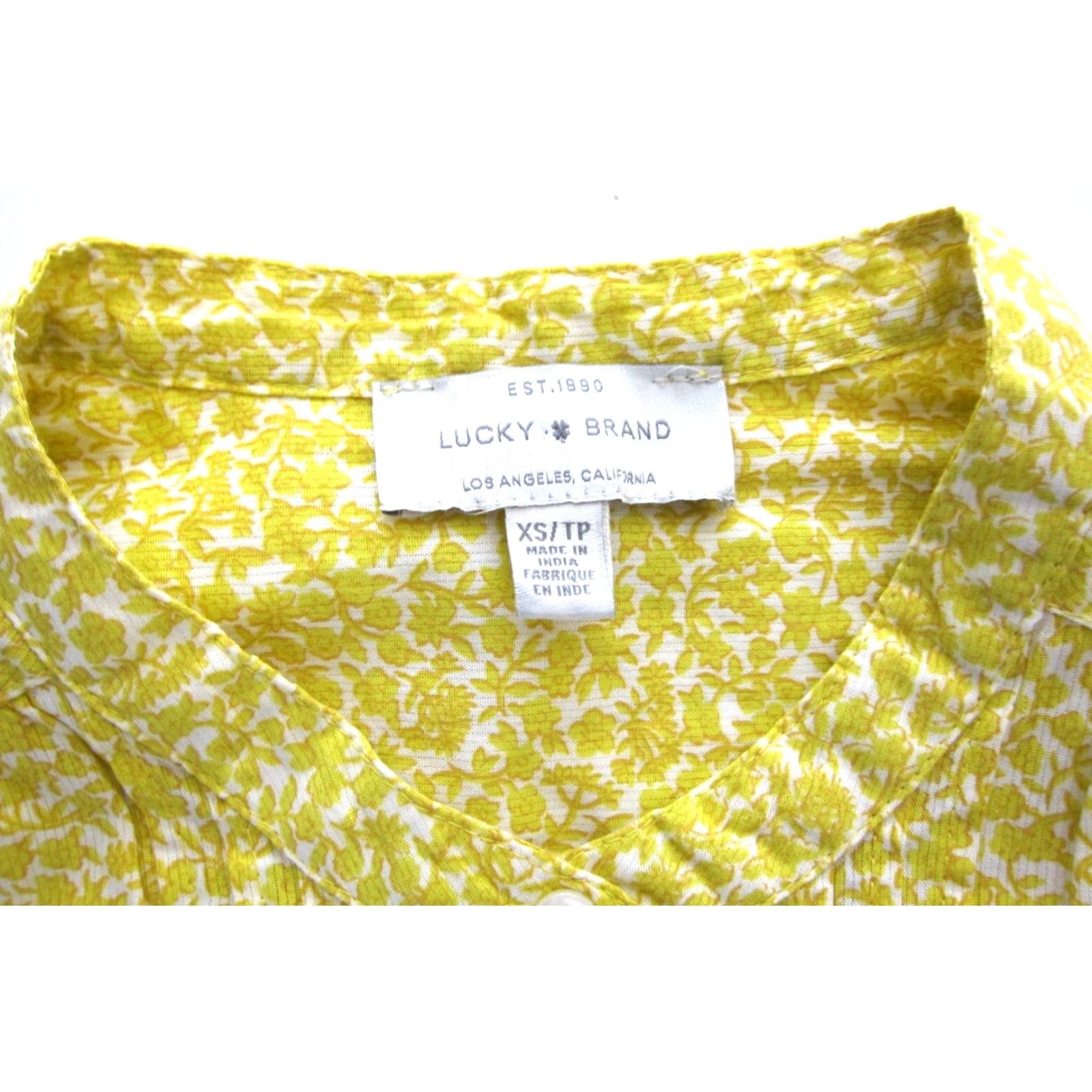 Lucky Brand Lucky Brand Blouse Short Sleeve XS 100% Cotton Floral Yellow Women Size XS / US 0-2 / IT 36-38 - 4 Thumbnail