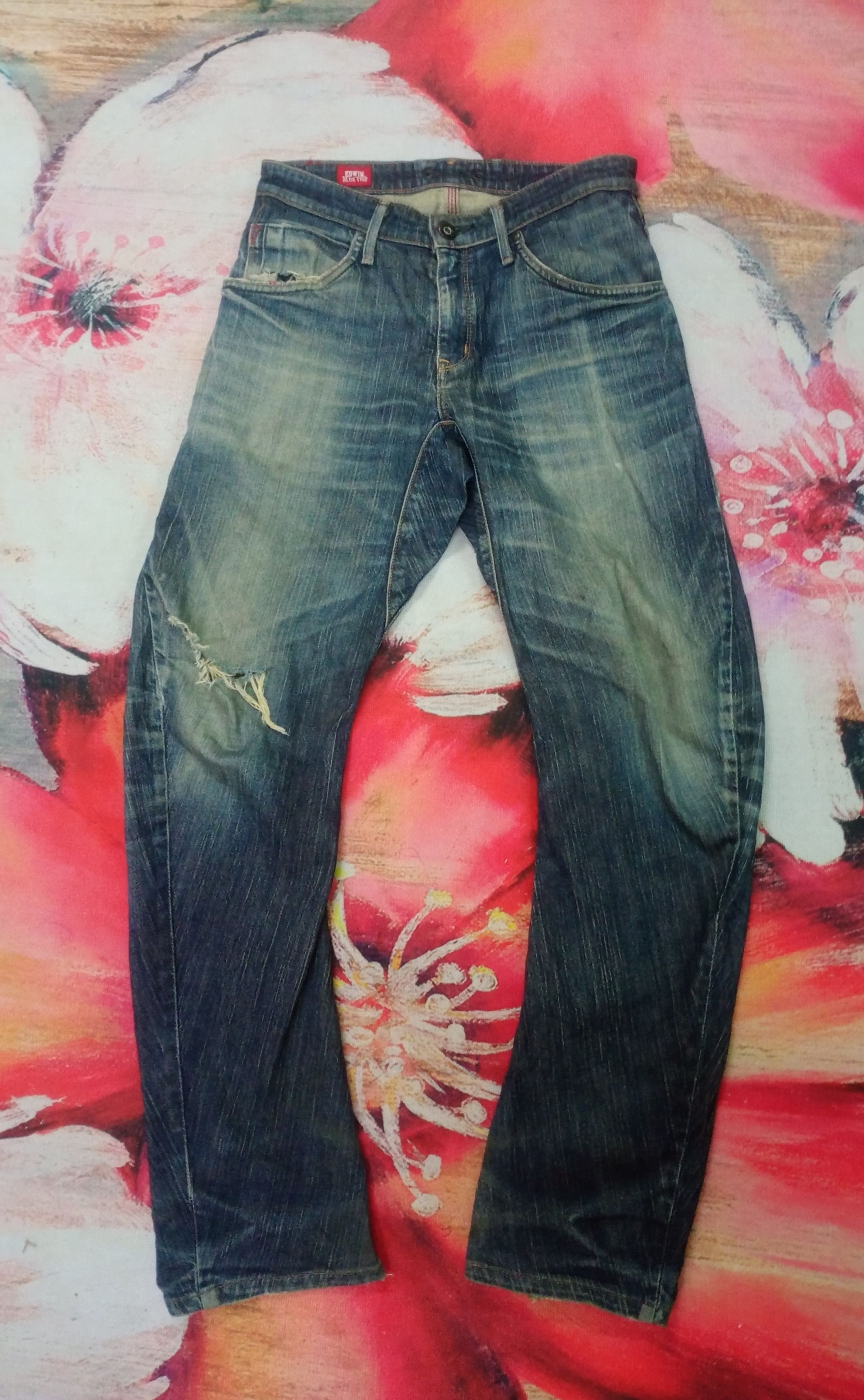 Edwin Rare Vintage Edwin Blue Trip Distressed Jeans Denim Size US 30 / EU 46 - 1 Thumbnail