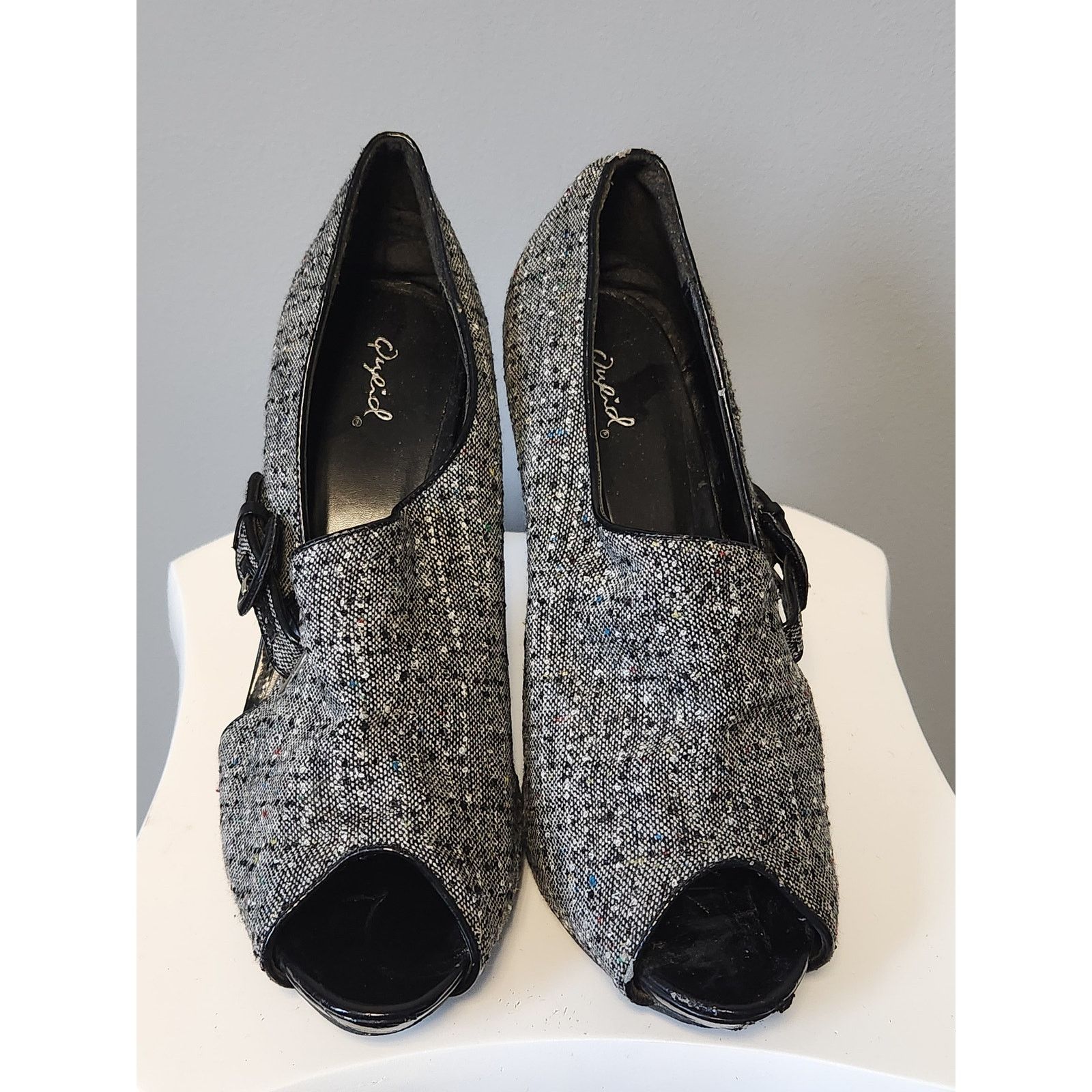 Other NWOT Qupid Tweed Black White Peep Toe & Side High Heels 11 Size US 11 / IT 41 - 1 Thumbnail