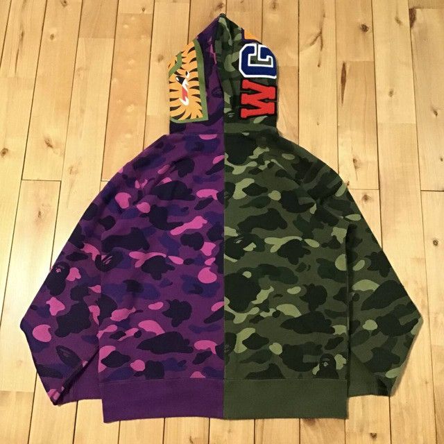 Bape BAPE Shark full zip hoodie Purple camo x Green camo APE Size US M / EU 48-50 / 2 - 2 Thumbnail
