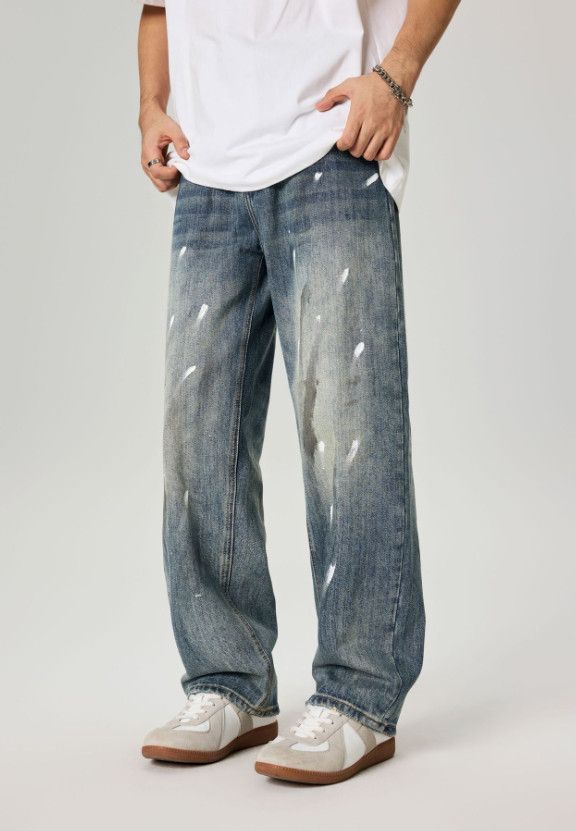Jean American retro ink-splashed wide-leg baggy jeans Size US 32 / EU 48 - 2 Thumbnail