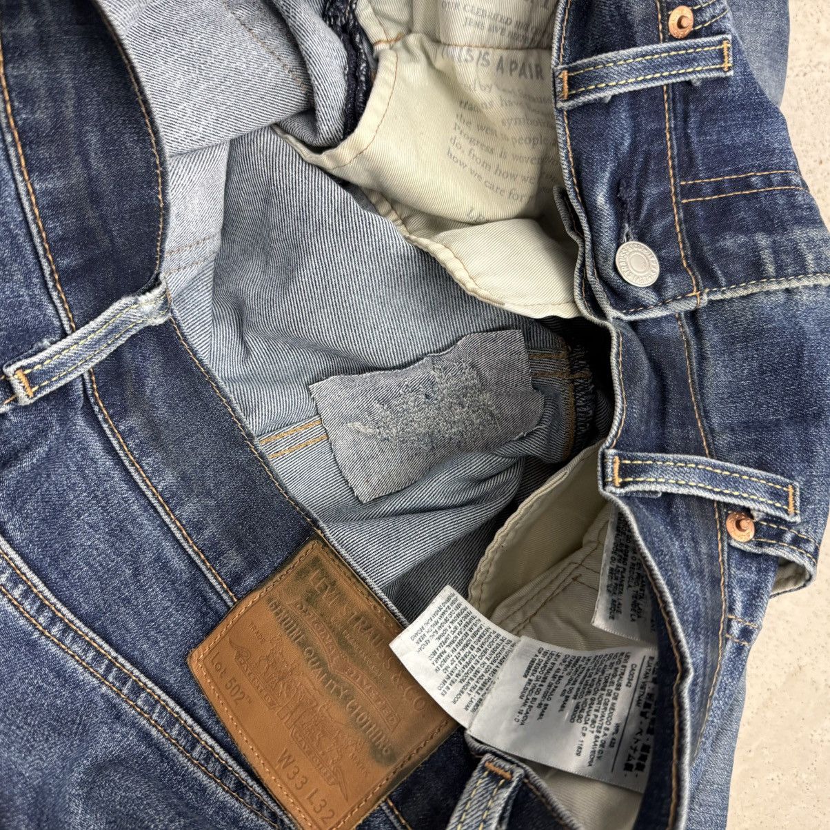 Levi's Levis 502 Big E Repro Stretch Warm Denim Chainstich Pants Size US 33 - 18 Thumbnail