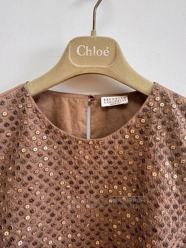 Brunello Cucinelli Brunello Cucinelli Brown Sequined Sleeveless Top Size S / US 4 / IT 40 - 3 Thumbnail