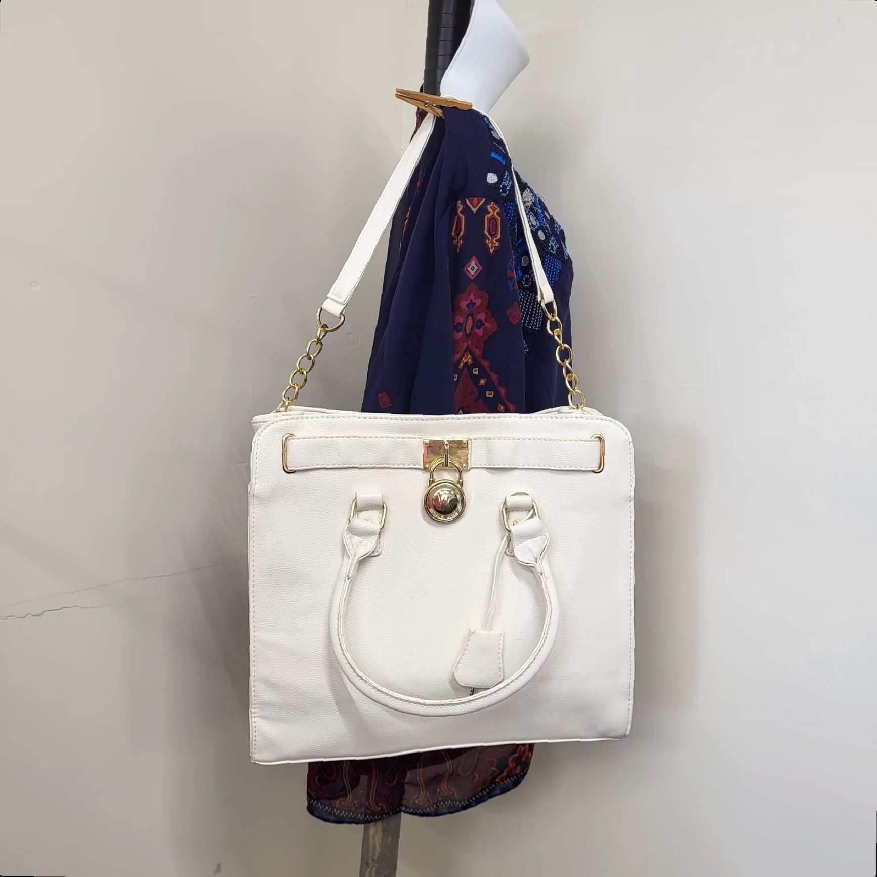Vintage Michael Kors Hamilton Travel Large White Pebbled Leather Satchel Bag MK Dust Bag Size ONE SIZE - 2 Thumbnail